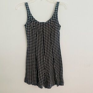 VINTAGE 90’S BETSEY JOHNSON BLACK CREAM GEOMETRIC PRINT ROMPER SIZE P XS